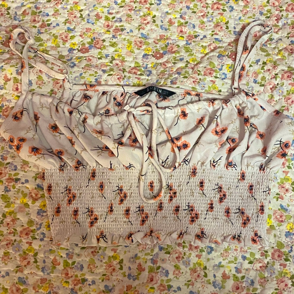 Floral White & Pink Crop Top